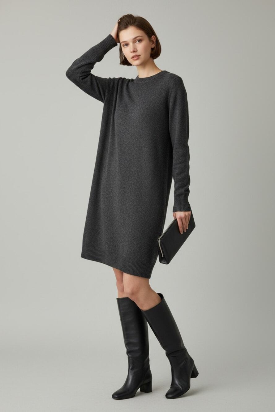 M Sweater Dress Knit 100% Cashmere Standard James Perse Mini Charcoal Grey LUX